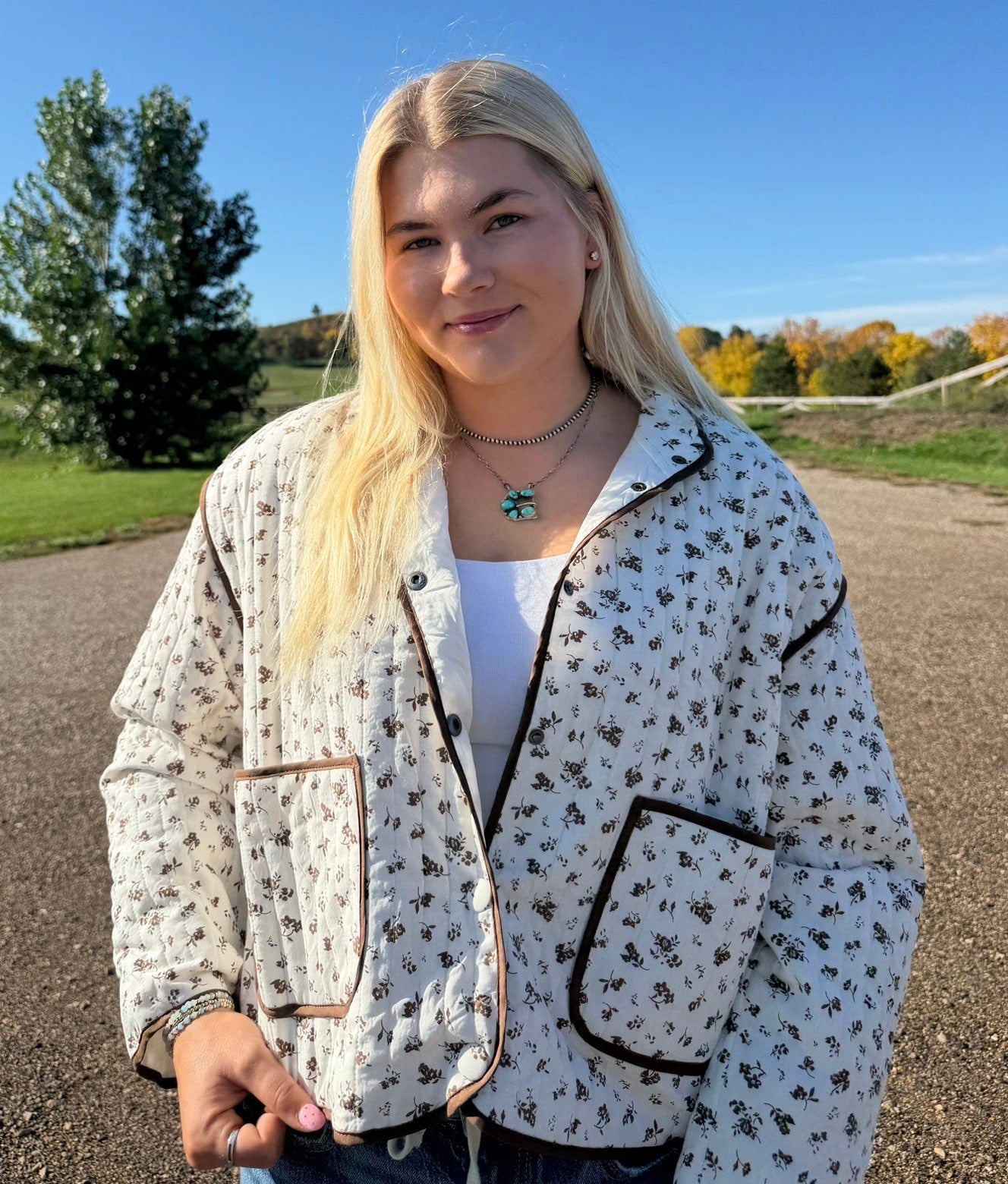 Floral Snap Button Quilted Jacket-Branded Envy