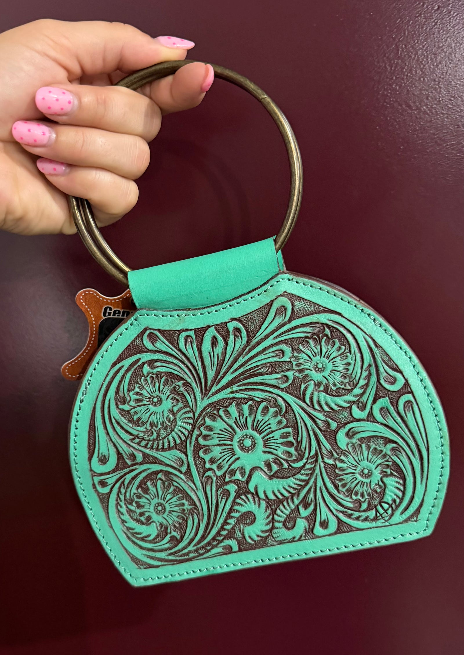 Tooled Ring Handle Bag-Branded Envy