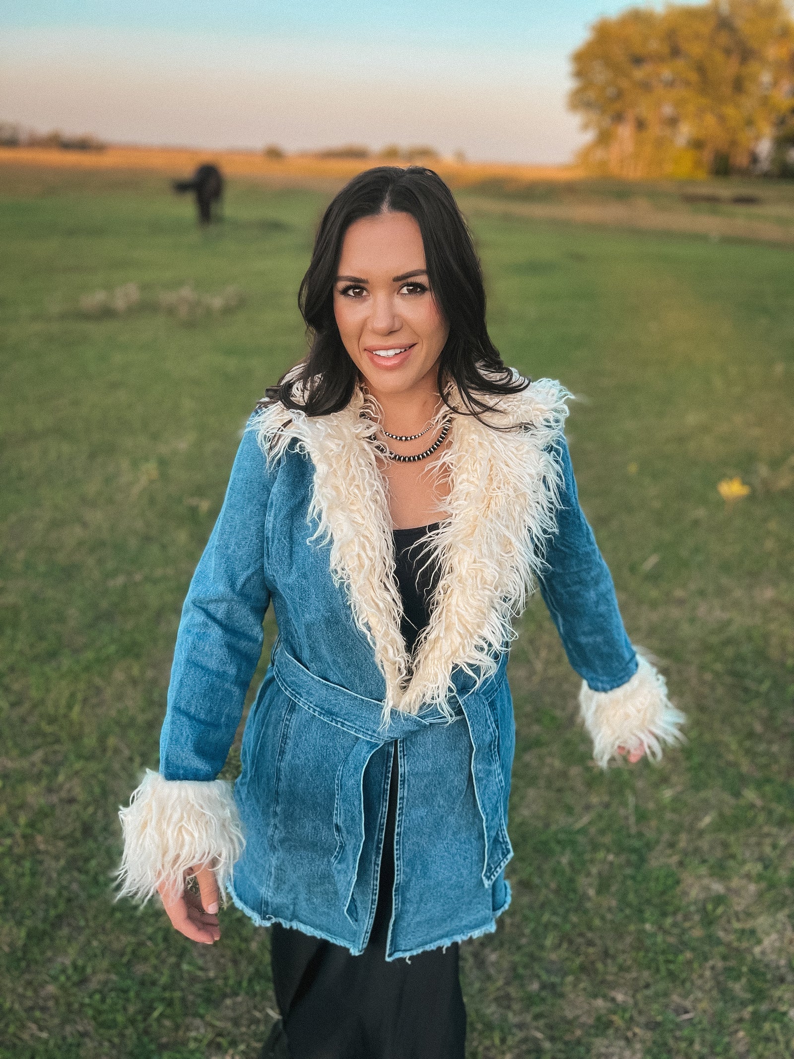 Fur Trim Denim Coat-Branded Envy