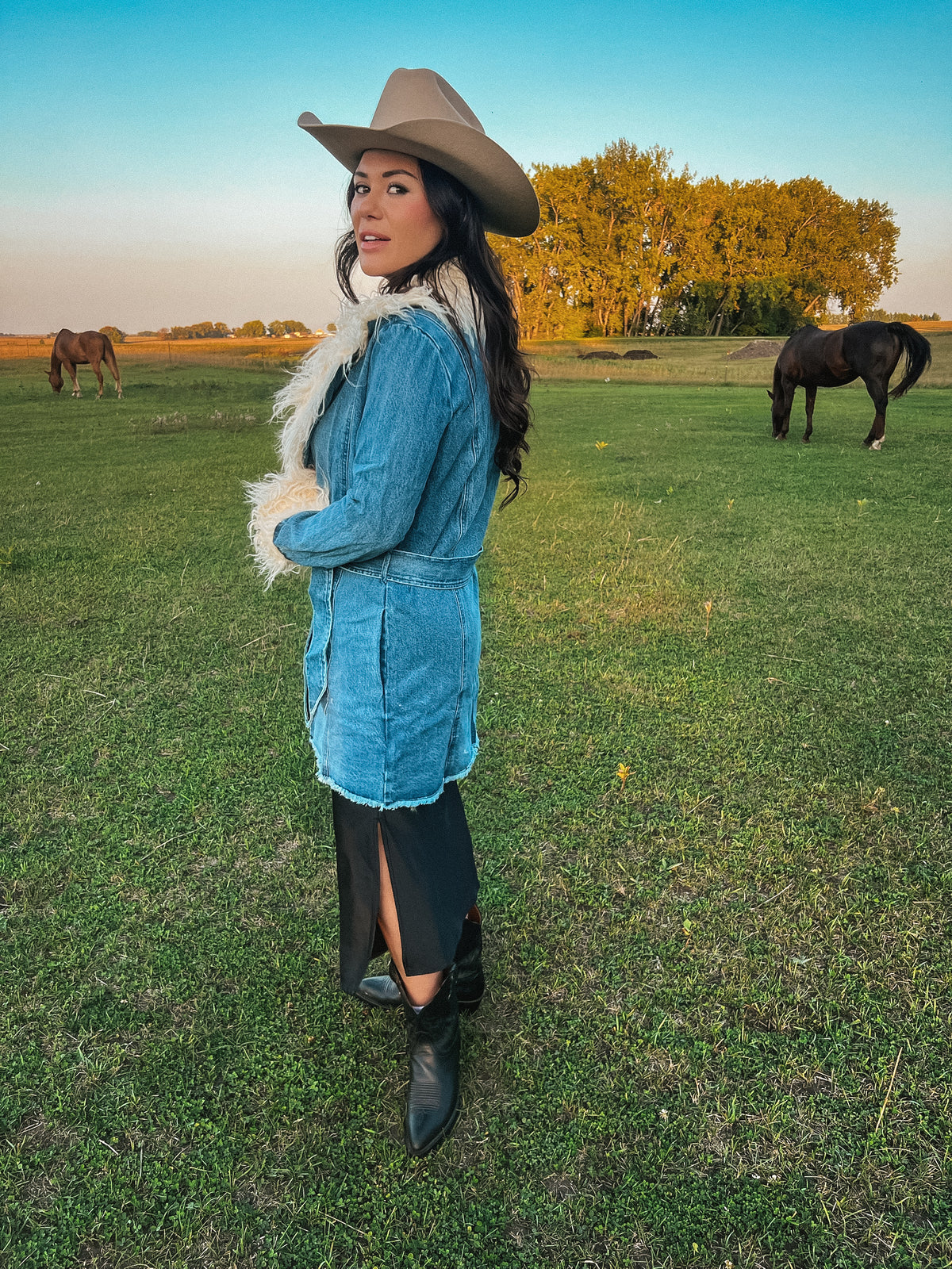 Fur Trim Denim Coat-Branded Envy