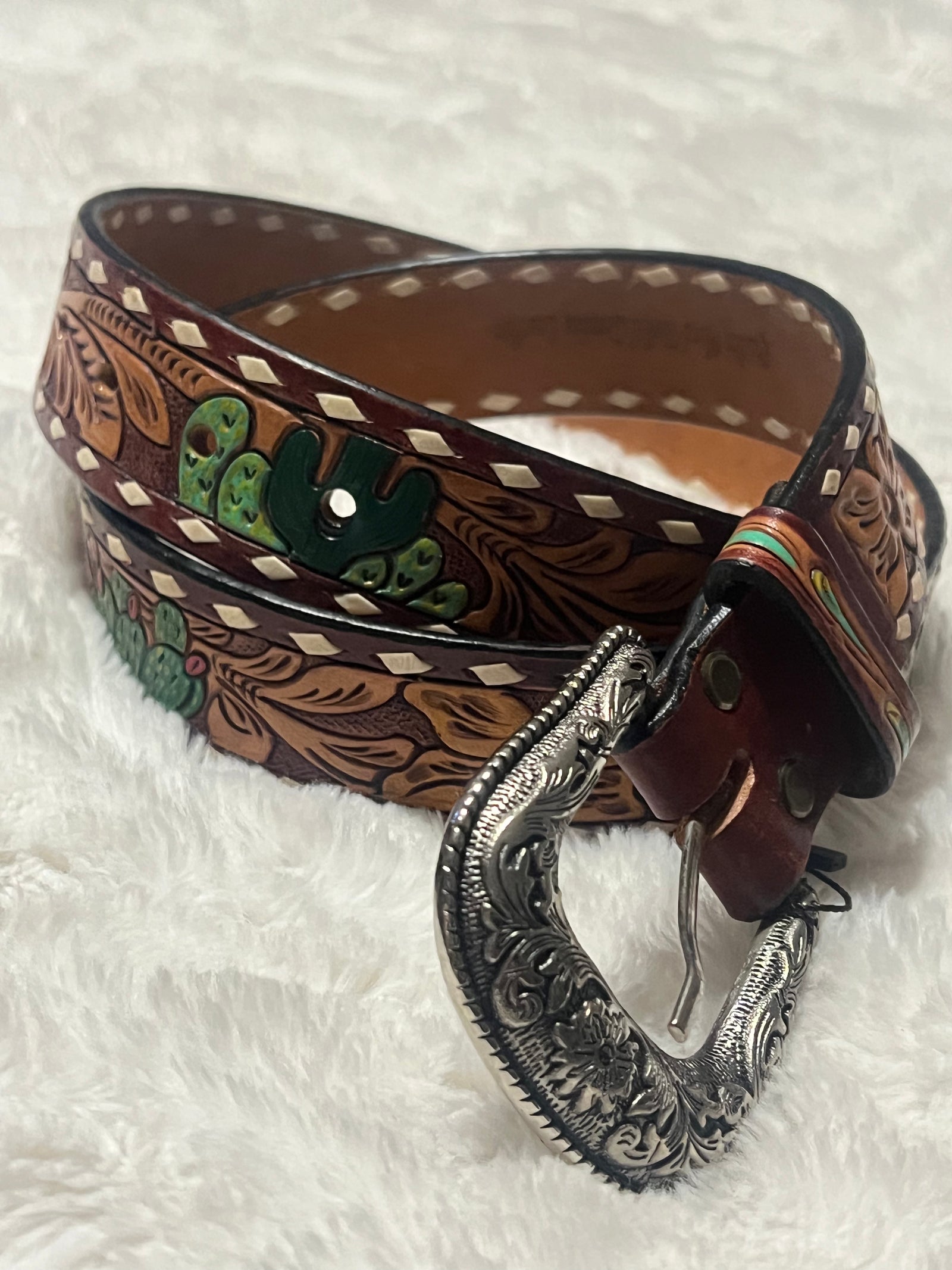 Floral & Cactus Hand Tooled Belt-Branded Envy