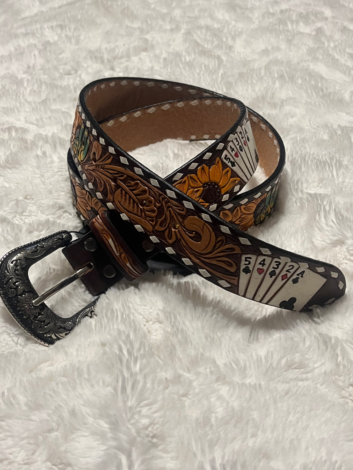 Poker Hand Tooled Leather Belt-Branded Envy