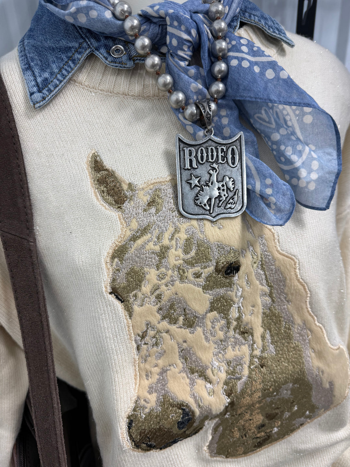 Round Neck Horse Embroidery Sweatshirt-Sweater-Branded Envy