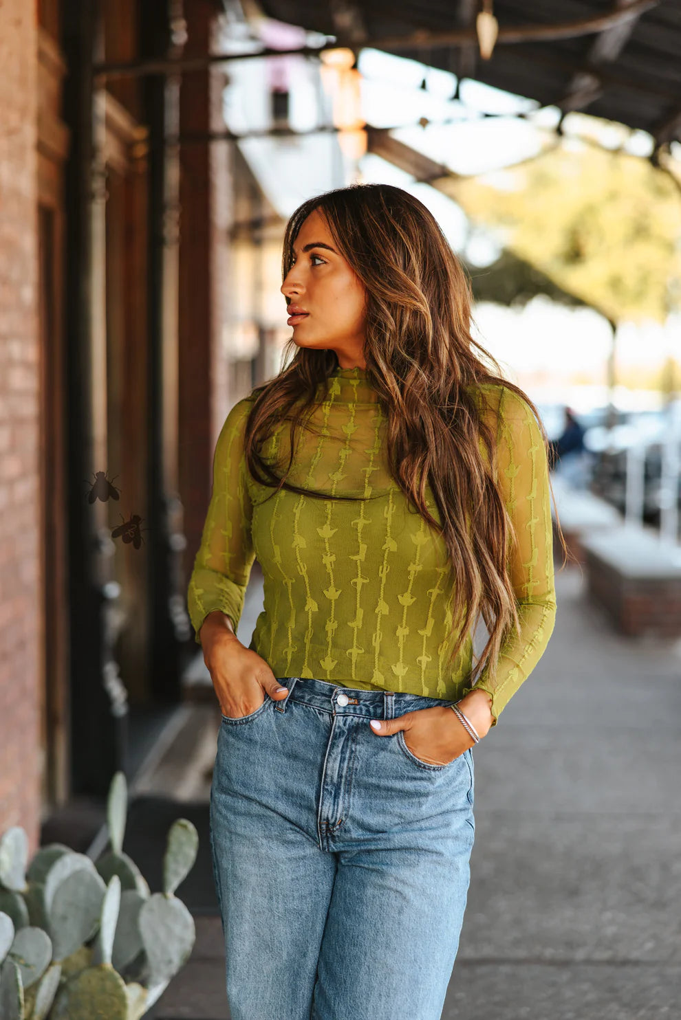 Western Print Mesh Layering Top-Branded Envy