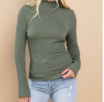 Olive Smocked Neck Top-Fashion Top-Branded Envy