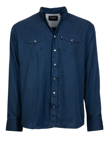 SOL Navy LS Pearl Snap-western shirt-Branded Envy