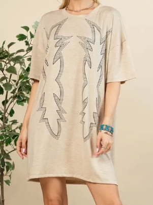 Boot Stitch Graphic T-Shirt Dress-Graphic Tee-Branded Envy