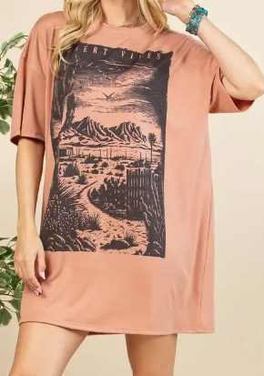 Desert Vibes Graphic T-Shirt Dress-Graphic Tee-Branded Envy