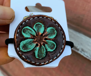 Hand Tooled Leather Hair Tie-Accessories-Branded Envy