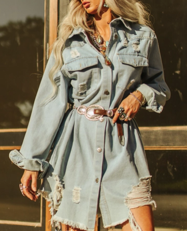 Distressed Denim Dress-Dresses-Branded Envy