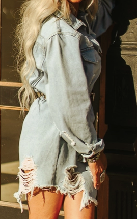 Distressed Denim Dress-Dresses-Branded Envy