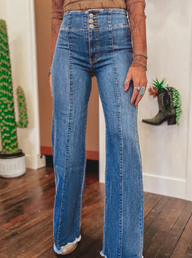 High Waist Button Fly Raw hem Flare-Branded Envy