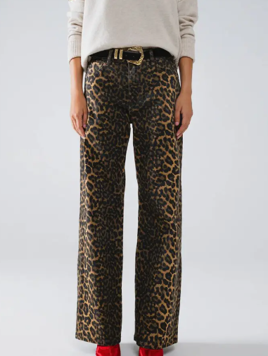 urban Leisure Leopard Print Straight Leg Jeans-Bottoms-Branded Envy