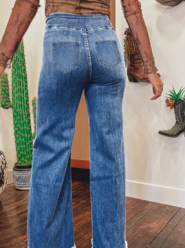High Waist Button Fly Raw hem Flare-Branded Envy