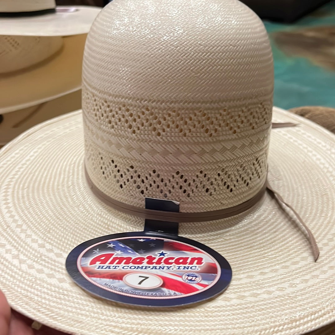 American Hats 6900 Two Tone Vented Ivory and Tan Straw Hat-Straw Hat-Branded Envy