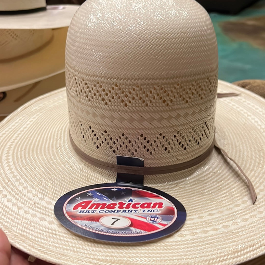 American Hats 6900 Two Tone Vented Ivory and Tan Straw Hat-Straw Hat-Branded Envy