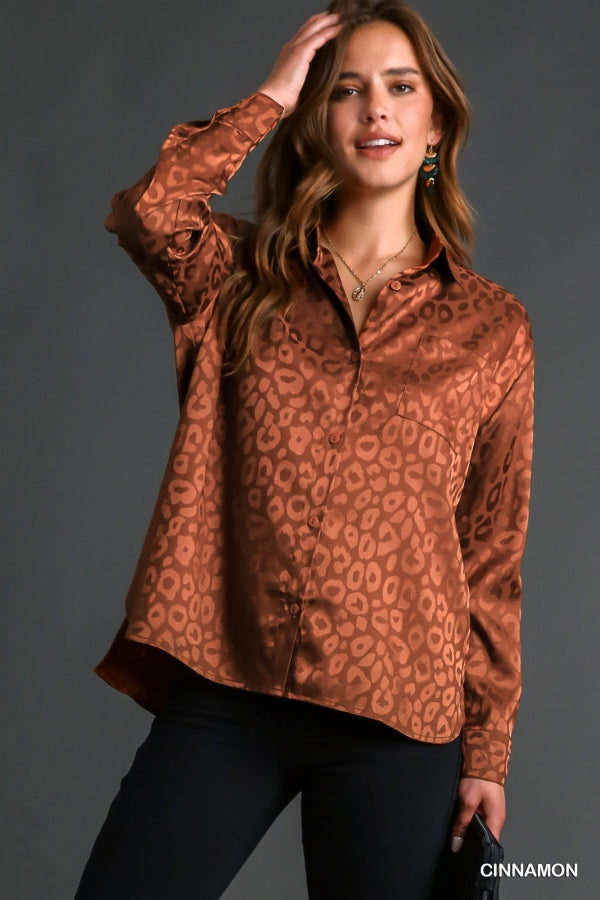 Satin Leopard Print Blouse-Fashion Top-Branded Envy