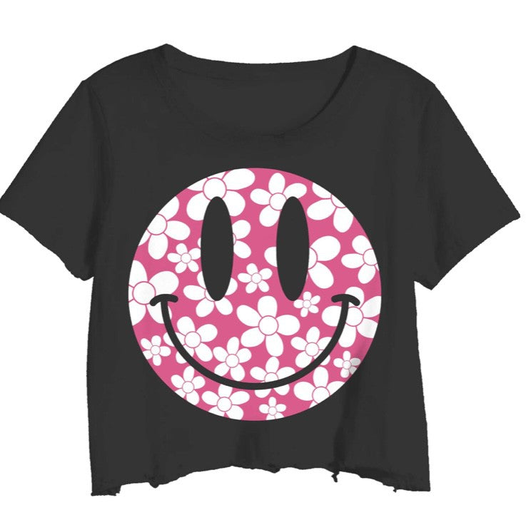 Smiley Floral Crop-Graphic Tee-Branded Envy