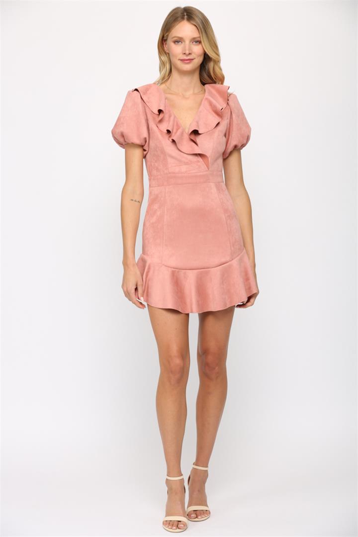 Davis Faux Suede Ruffle Dress-Dresses-Branded Envy