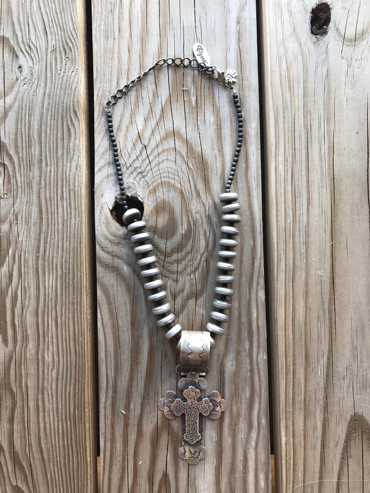 Single strand silver necklace with double cross-Jewelry-Branded Envy