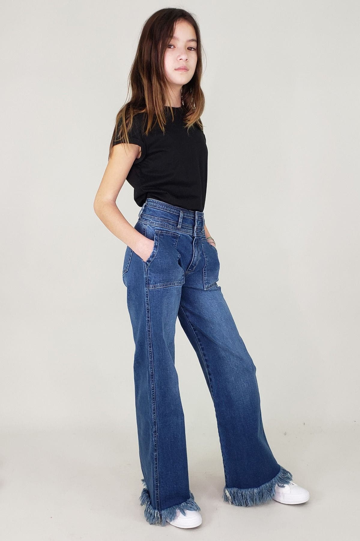 Wide leg Fray Hem Denim-tween-Branded Envy