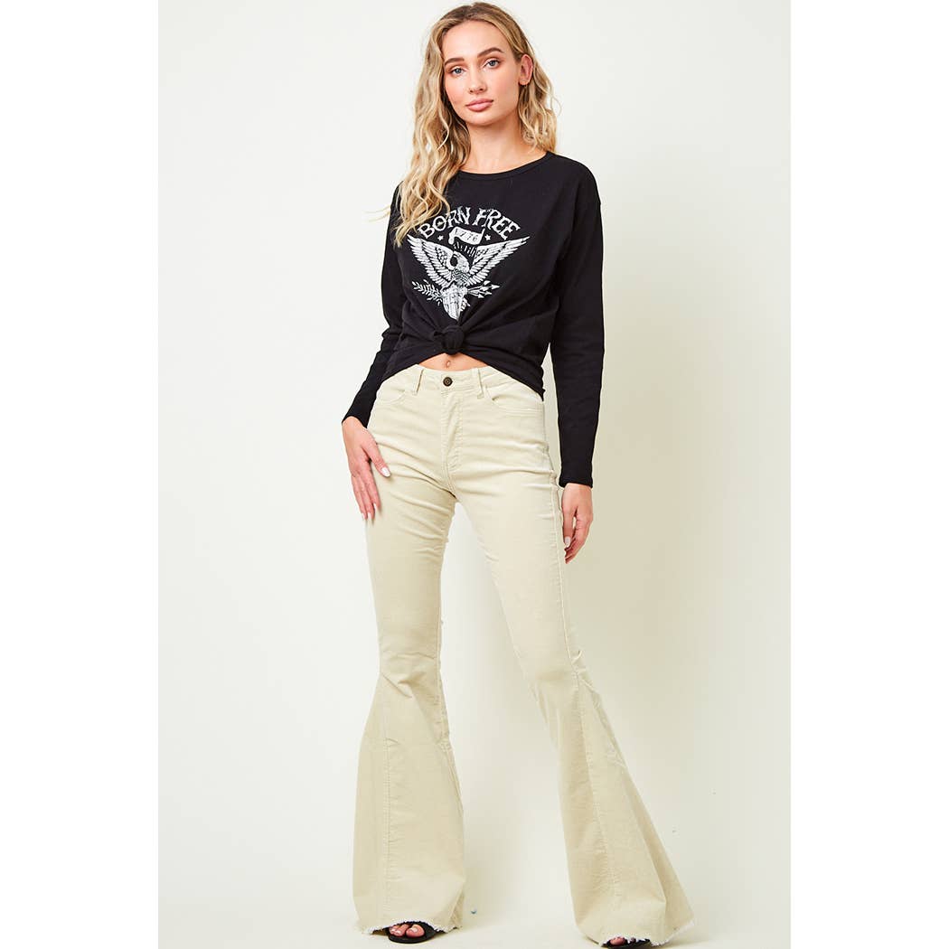 Cream Corduroy flare pants-Bottoms-Branded Envy