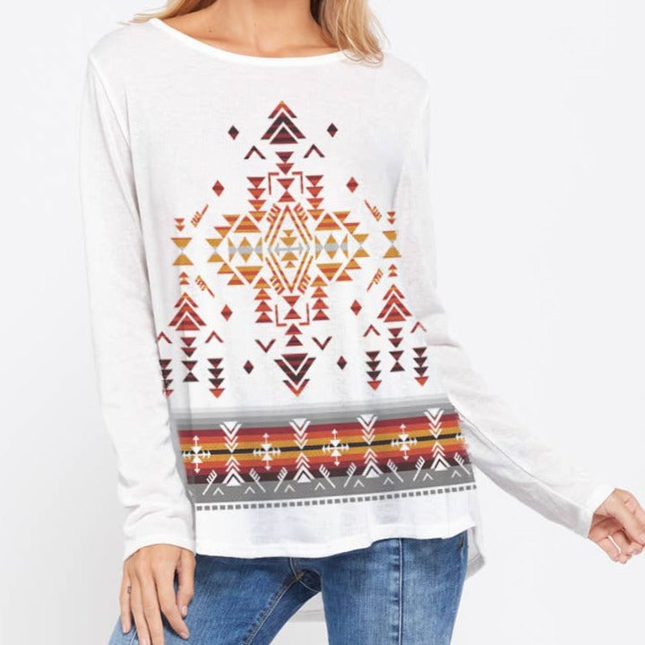 Tribal Aztec Boat Neck Top-Fashion Top-Branded Envy