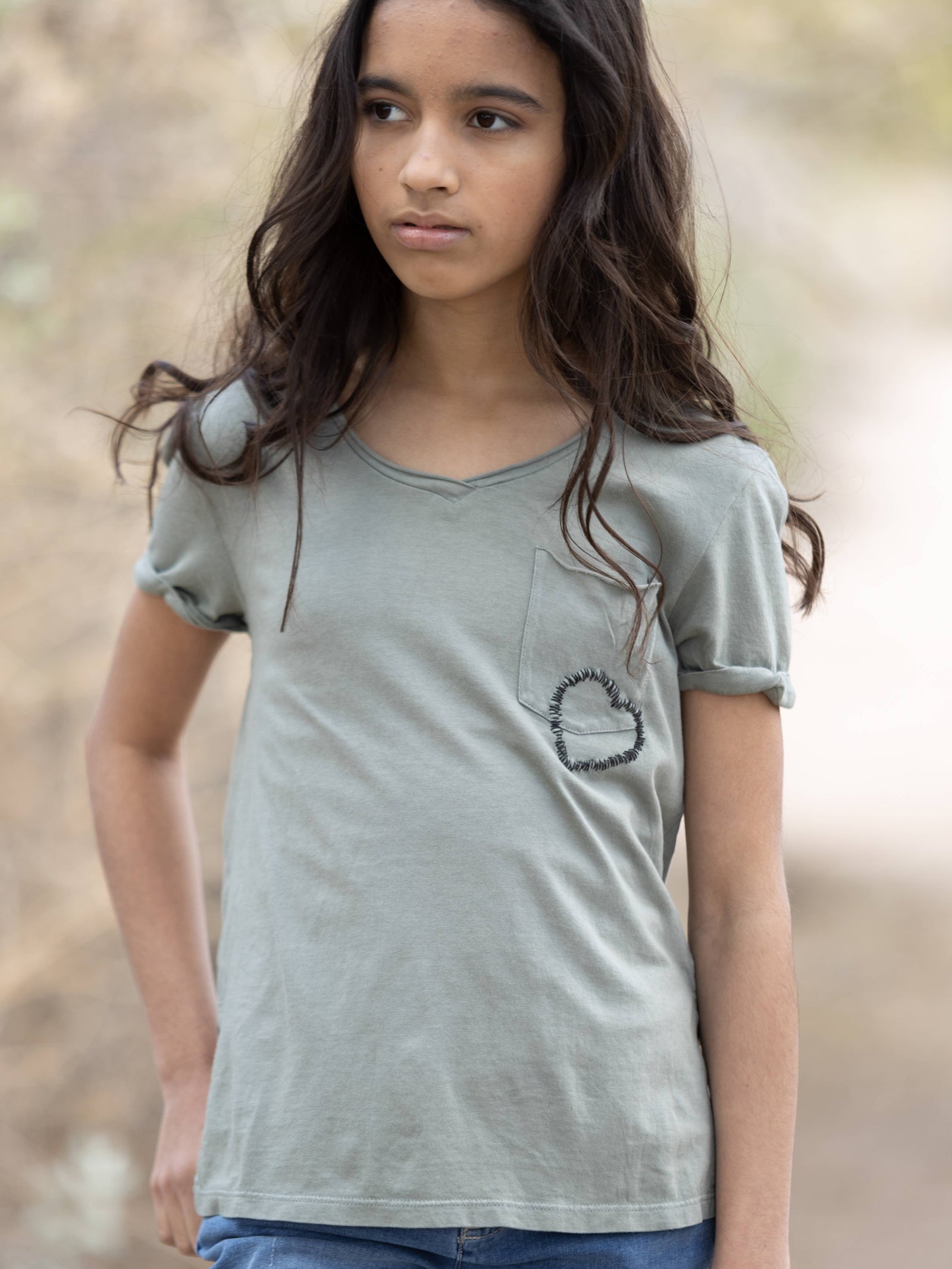 Heart Embroidery V-Neck-tween-Branded Envy