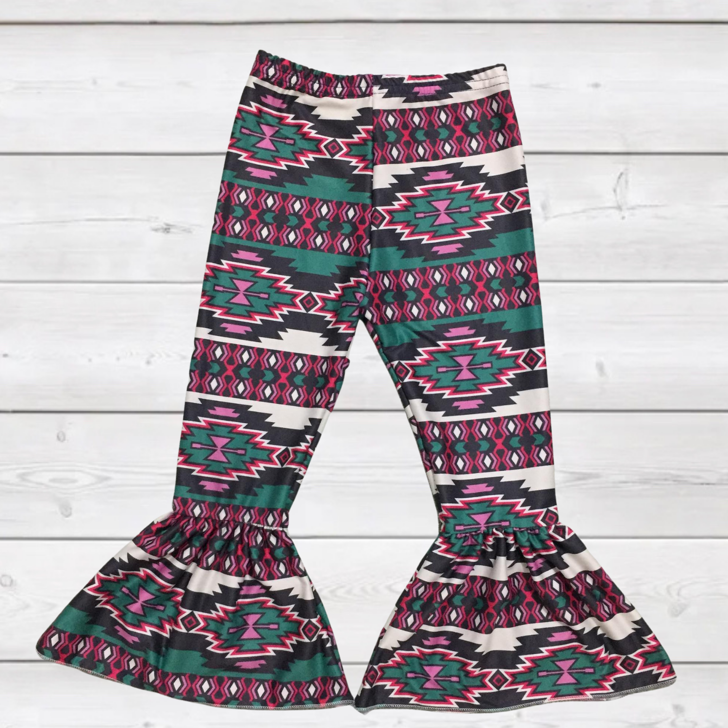 Emerald/Pink Aztec Bell Bottom Pants-Kids Fashion-Branded Envy