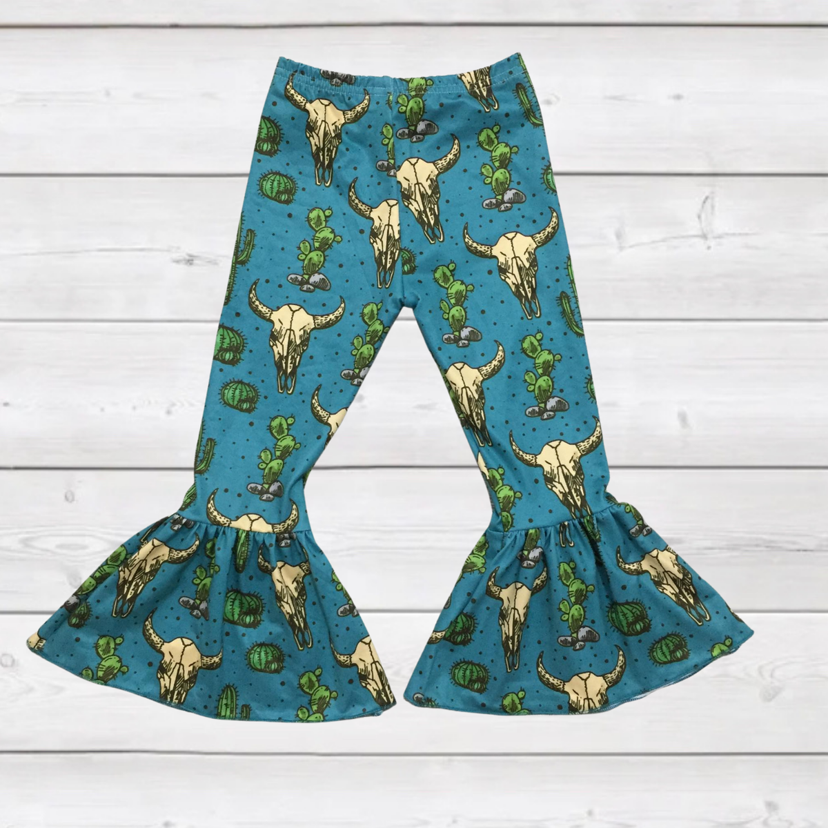 Teal Skulls'n Cactus Bell Pants-Kids Fashion-Branded Envy
