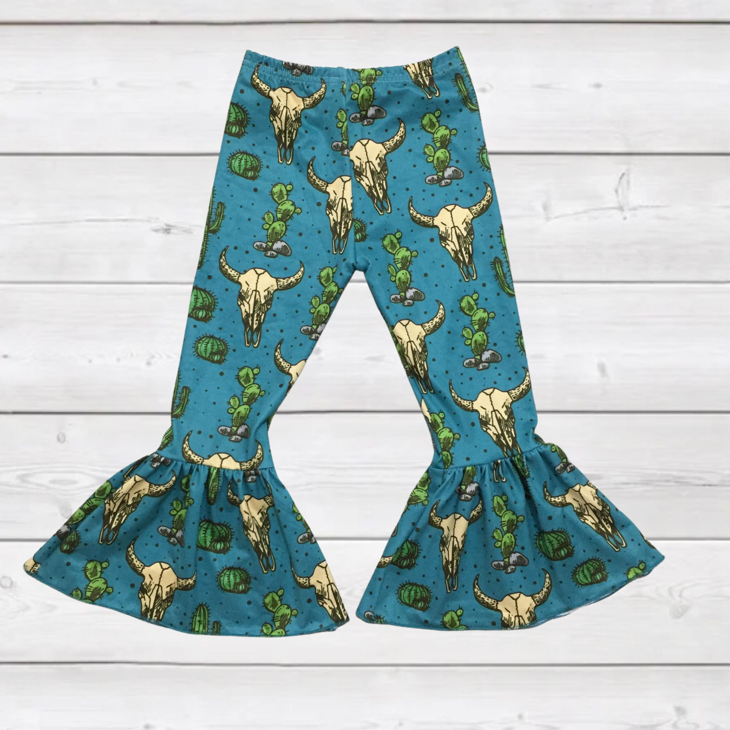 Teal Skulls'n Cactus Bell Pants-Kids Fashion-Branded Envy