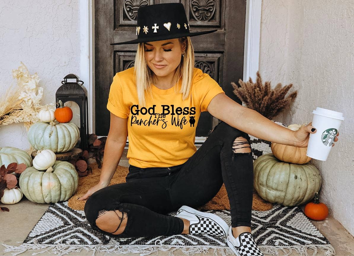 God bless the ranchers wife Graphic-Graphic Tee-Branded Envy