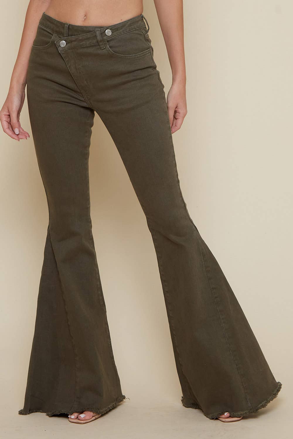 Olive criss cross button denim-Jeans-Branded Envy