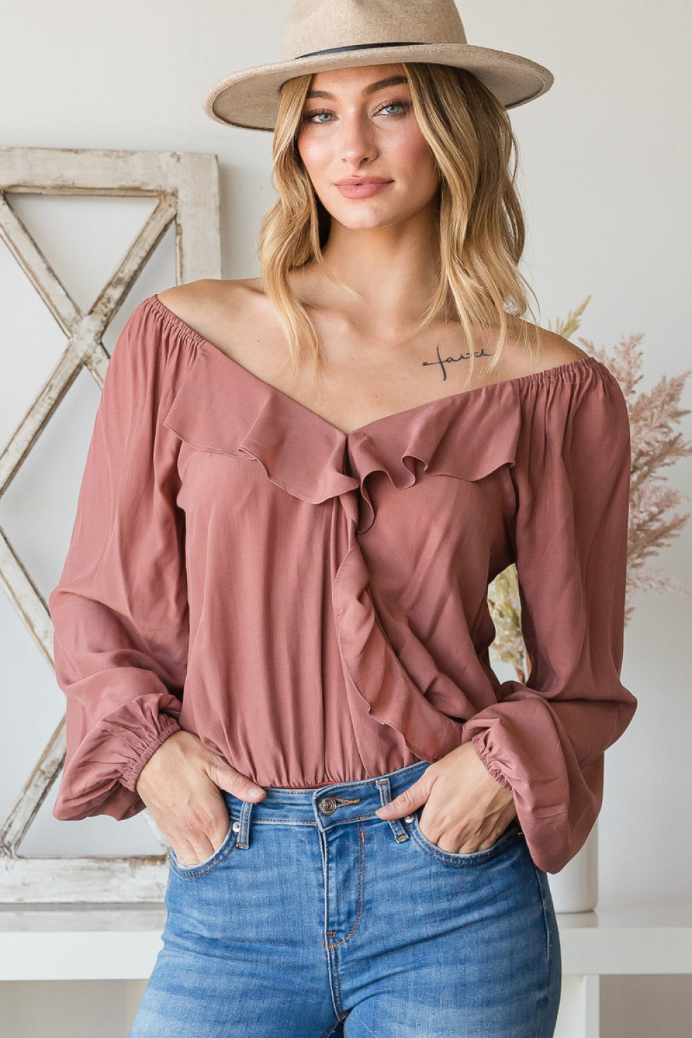 "Stone" Ruffled Wrap Bodysuit-bodysuit-Branded Envy