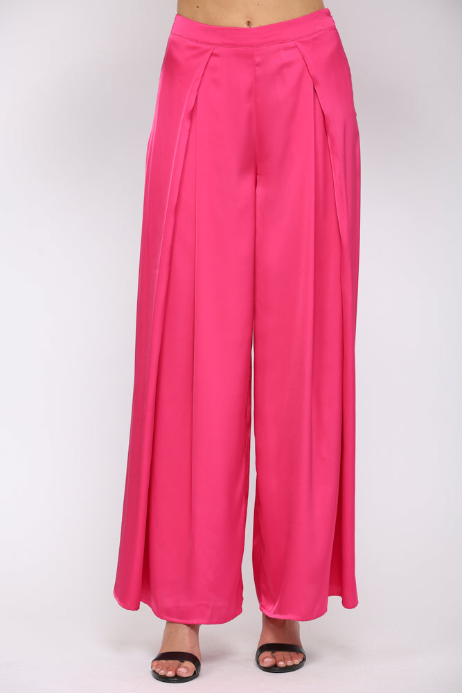 "Tyra" Satin Tuck Wide Leg Pants-Bottoms-Branded Envy