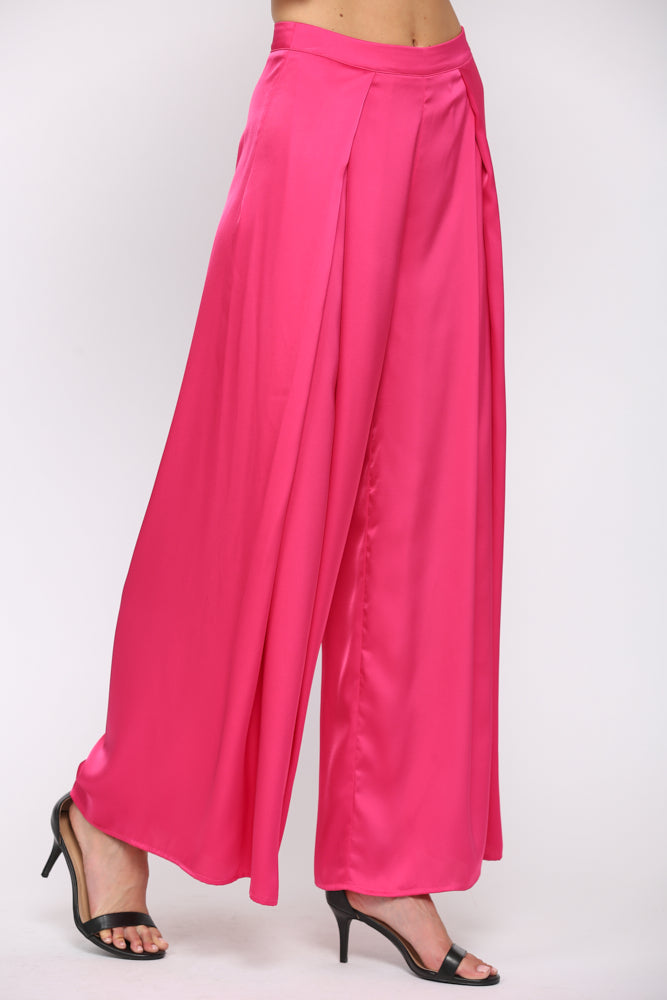"Tyra" Satin Tuck Wide Leg Pants-Bottoms-Branded Envy