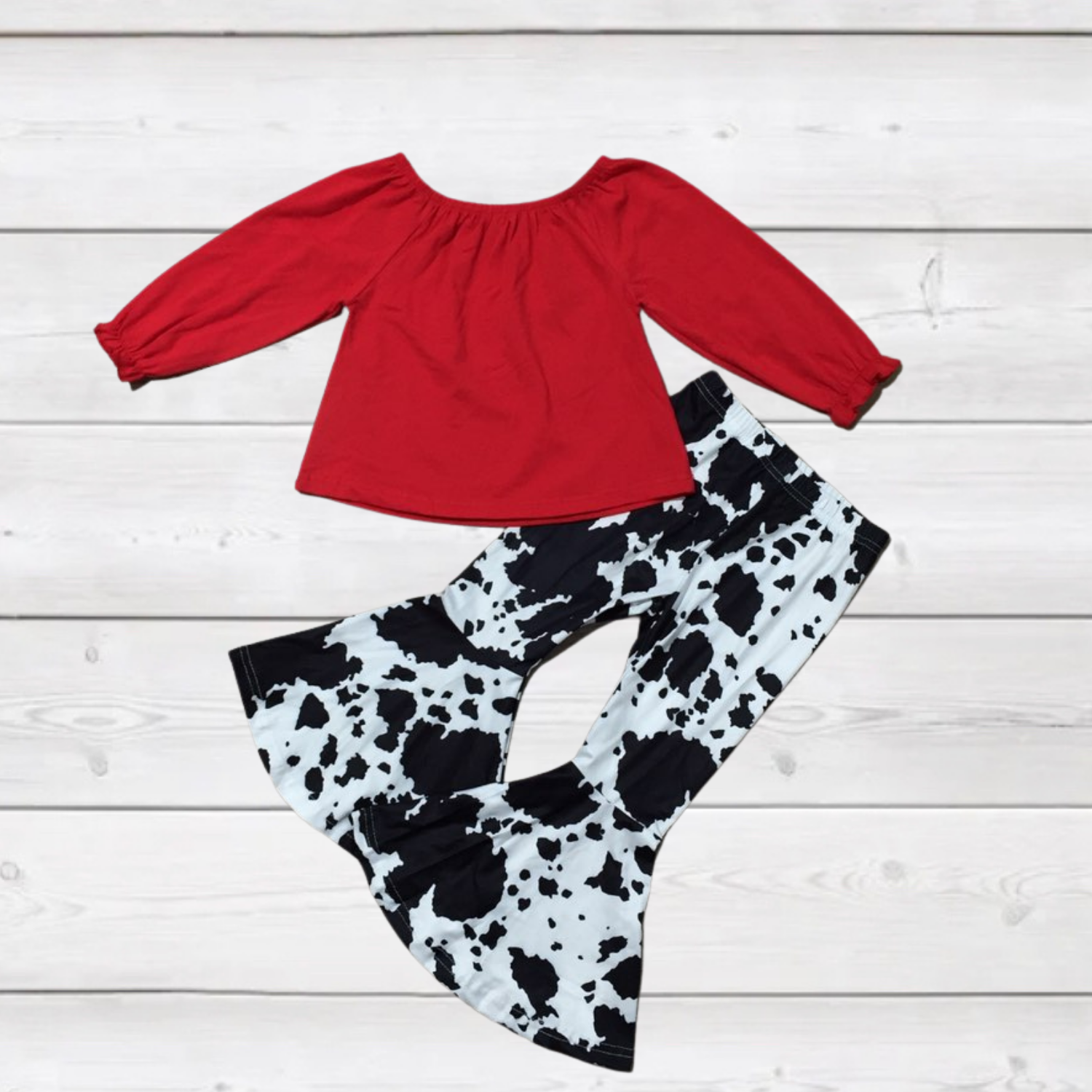 Red Ruffle Trim Top with Cow Print Bells-tween-Branded Envy