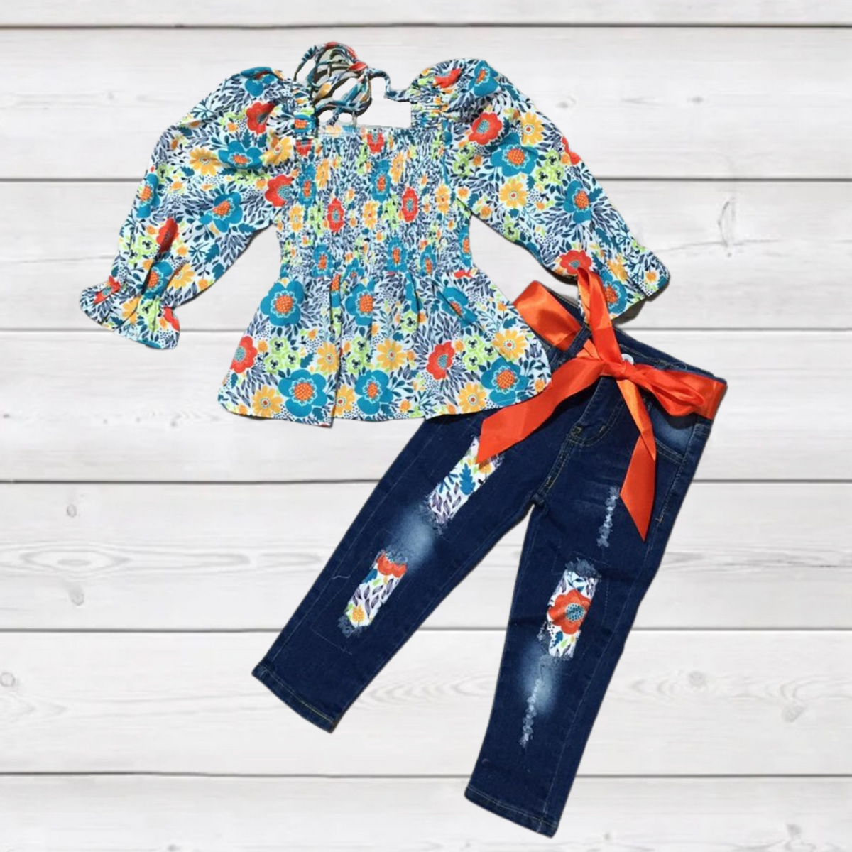 Orange Floral Denim Tween Outfit-Branded Envy