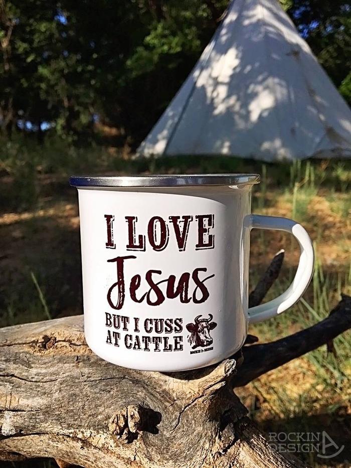 Camp Mug - I love Jesus - I cuss at Cattle-Accessories-Branded Envy