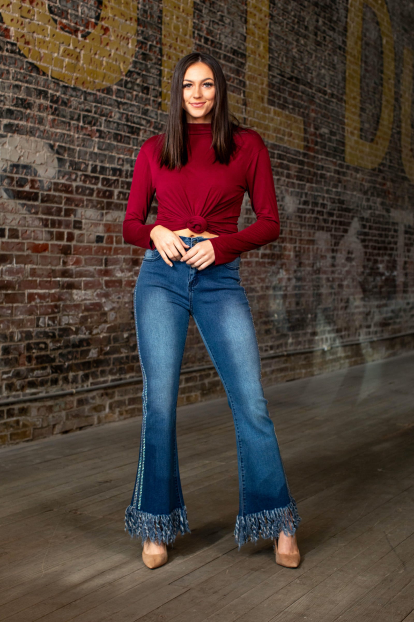 Mid Wash Flare Denim-Jeans-Branded Envy