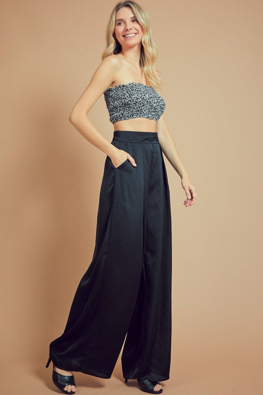 Satin Wide Leg Pant w/Pockets-Bottoms-Branded Envy