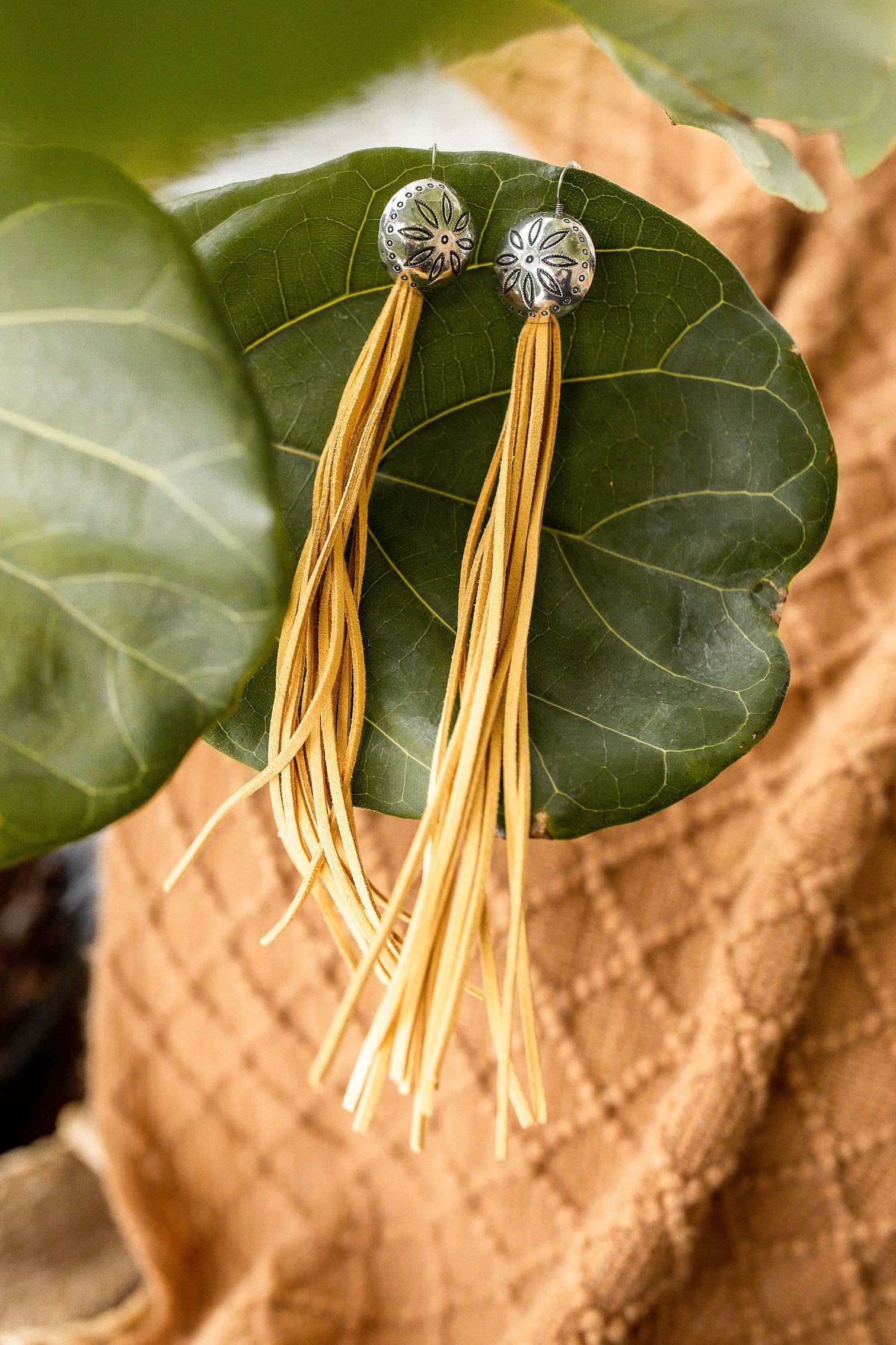 Concho Earrings with Mustard Fringe-Jewelry-Branded Envy