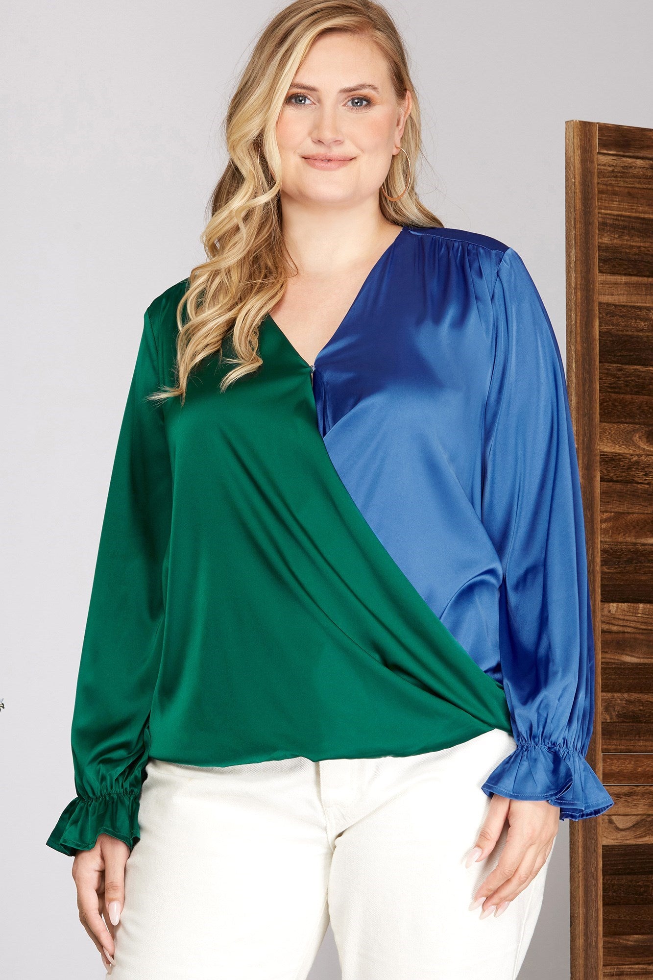 Two-Toned Satin Top-Fashion Top-Branded Envy
