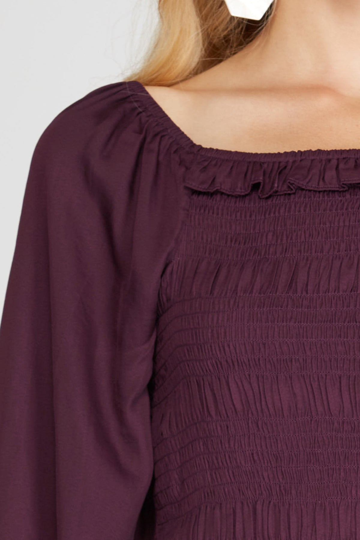 Plum 3/4 Bell Sleeve Smocked Top-Fashion Top-Branded Envy