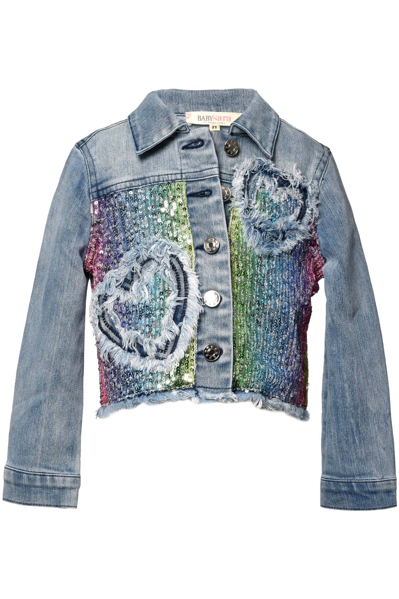 Sequin Denim Jacket W/Heart Detail-Kids Fashion-Branded Envy