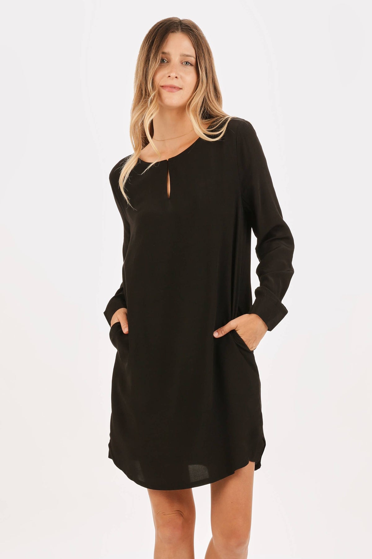 Black LS Pocket Dress-Dresses-Branded Envy