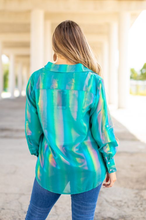 Jade Iridescent organza button down-Fashion Top-Branded Envy