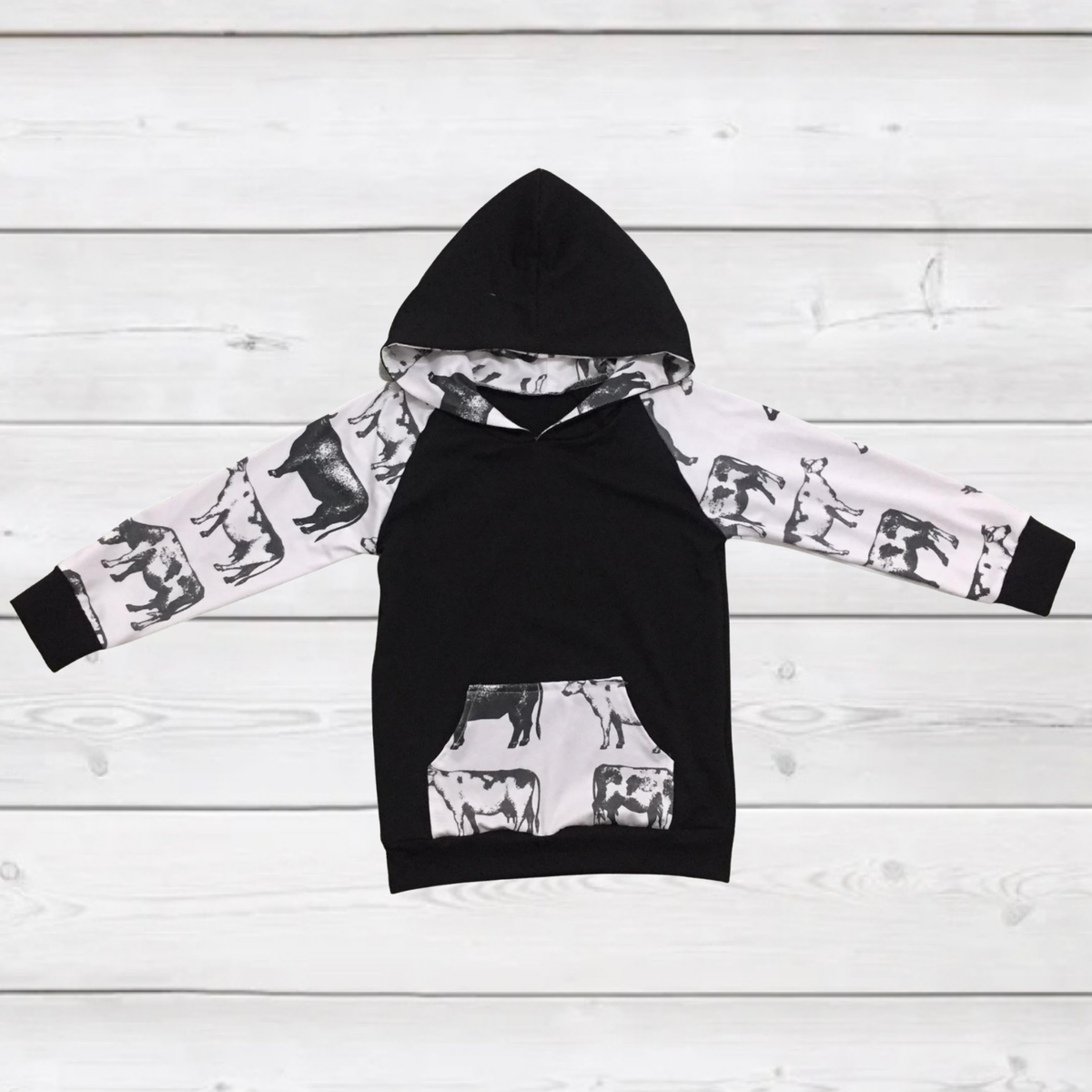 Black &amp; White Unisex Cow Hoodie-Kids Fashion-Branded Envy