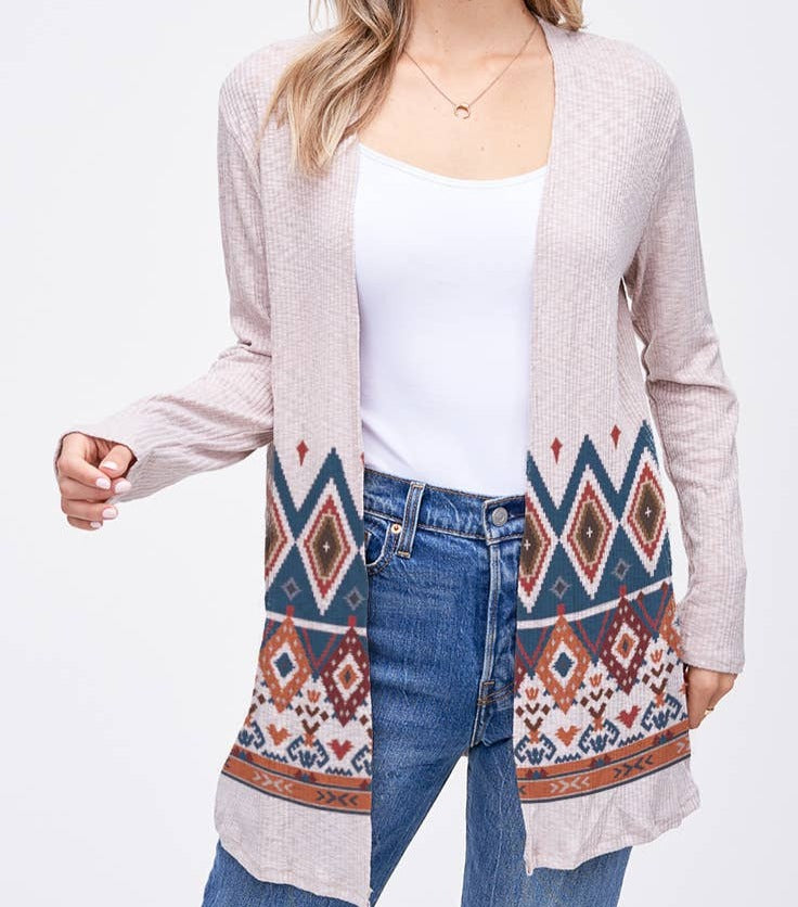 Diamond Aztec Tribal Rib Cardigan-Cardigan-Branded Envy