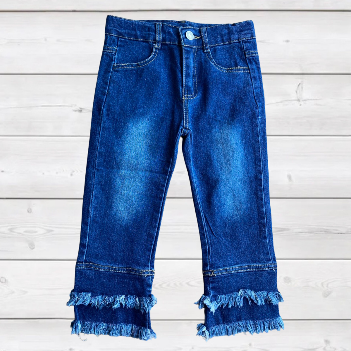 Tiered Fringe Straight Leg Denim Pants-Kids Fashion-Branded Envy